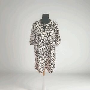 Anniewear Yellow Floral XL Pattern Flowing Feminine Boho 100% Cotton Ruffled Hem